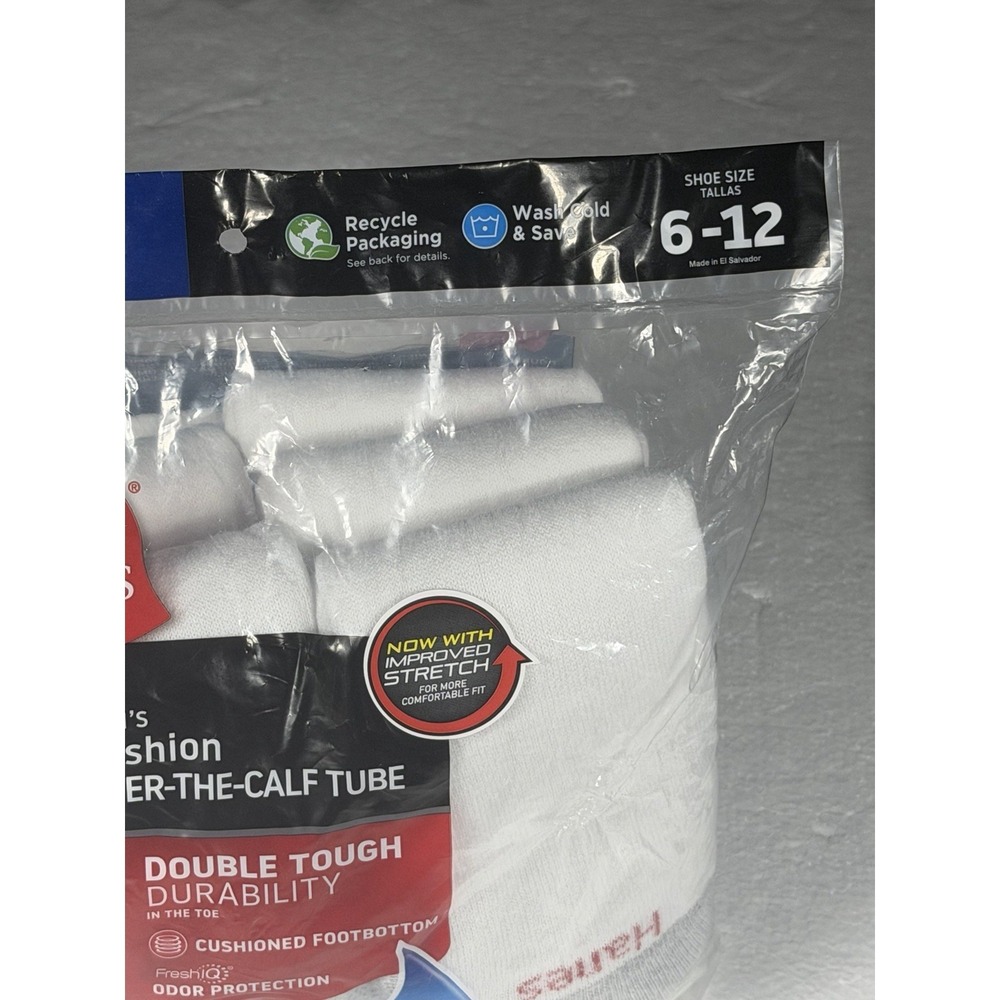 Hanes ~ 8-Pair White Over The Calf Tube Socks Cotton Blend Cushioned ~ Size 6-12 - Picture 5 of 12